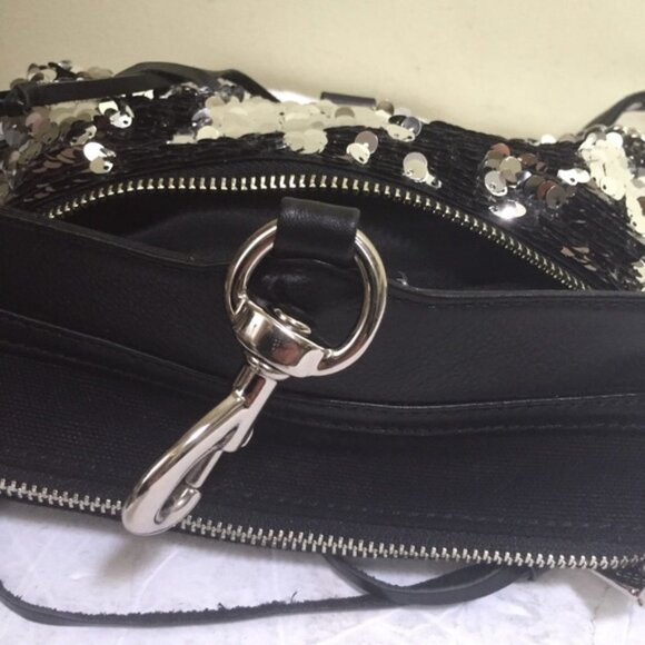 Rebecca Minkoff NEW Sequinned Mini Mac Leather Canvas Crossbody Shoulder Bag Zip - Picture 11 of 16